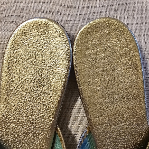 Vintage 1960s Lullabies Slip On Slipper Shoes Blue and Gold Size 8 - Picture 5 of 10